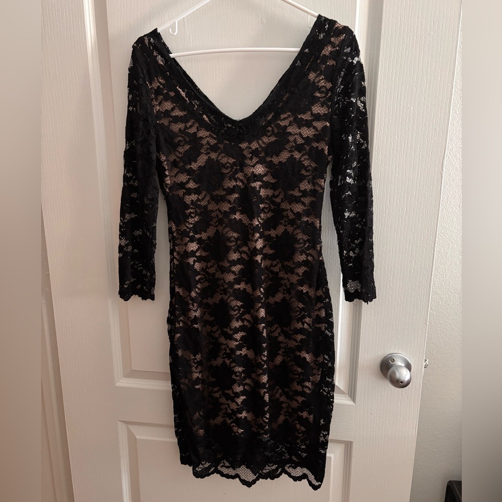 Black Lace 3/4 Sleeve Midi Dress